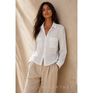 Stella McCartney Sheer White Silk Cotton Blend Button Down Blouse‎ EU 38 / US 6